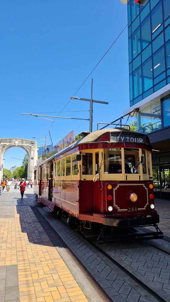 Tram in Christchurch, Südinsel, Neuseeland