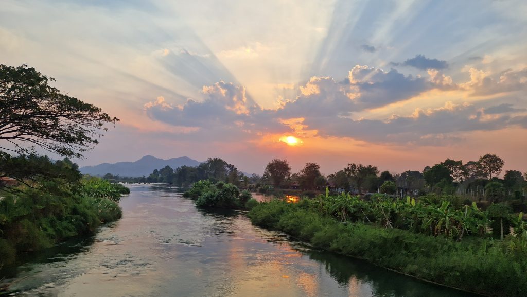 Sonnenuntergang auf dem Mekong, Don Det, Laos