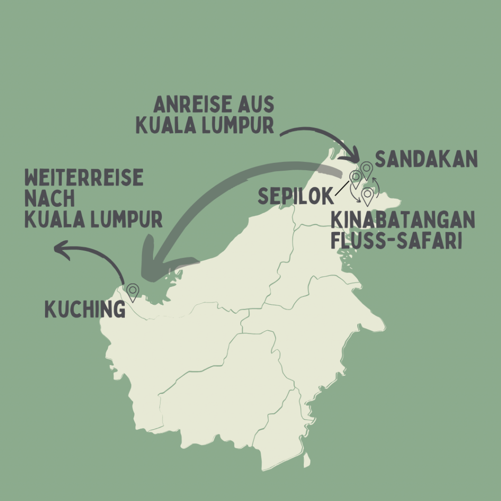 Route für Reise nach Borneo