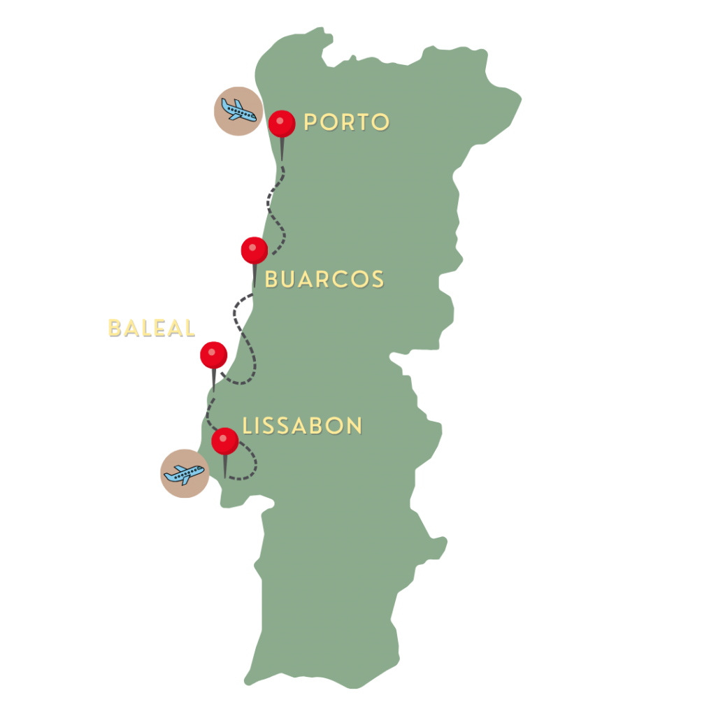 Anreise Porto, Buarcos, Baleal, Abreise Lissabon. Route 7 Tage Portugal Westküste Hey Welt